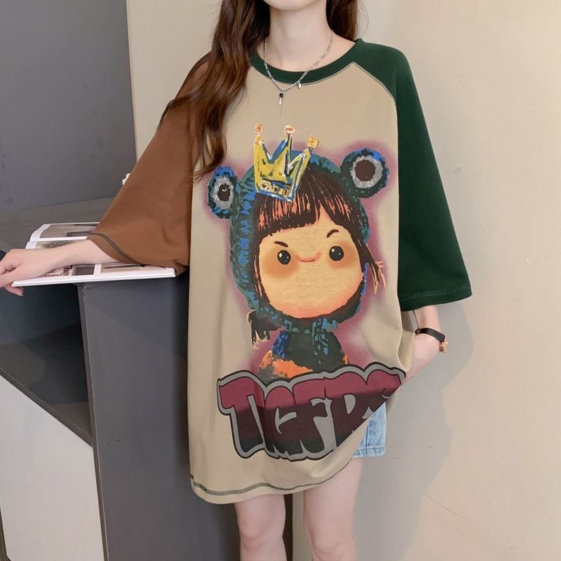 話題沸騰中 お勧めカラーマッチング ビッグロゴ ゆったり 半袖Tシャツ<ins-8350>