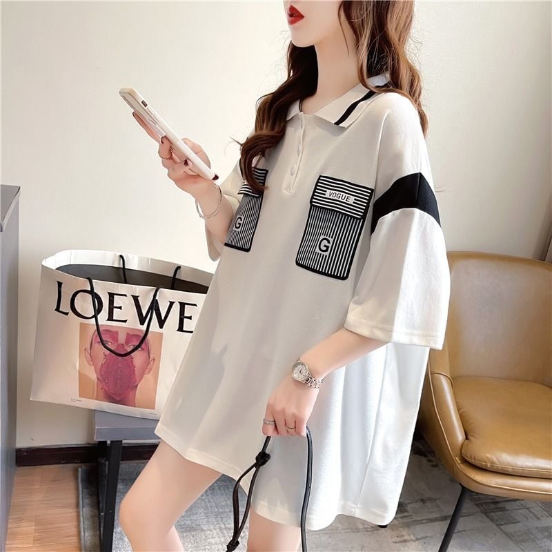 絶対流行 カジュアル 2色選択可 切り替え 半袖 Tシャツ カットソー<ins-8292>