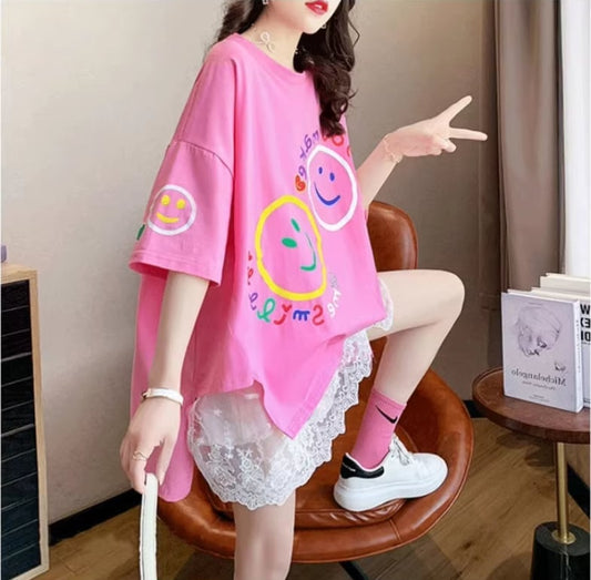 新作 レイヤード風 ロゴ プリント ゆったり 半袖 Tシャツ 全3色<ins-4948>