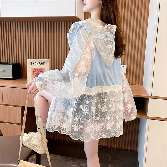 話題沸騰中 新作 切り替え 刺繍シャツ軽くて薄い日焼け止めコート<ins-4952>