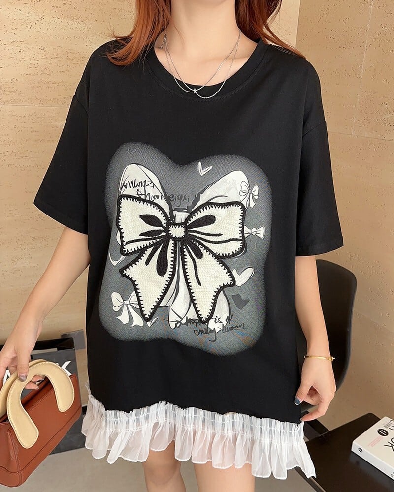 今季マストバイ 切り替え プリントゆったり 半袖Tシャツ 全4色<ins-8256>