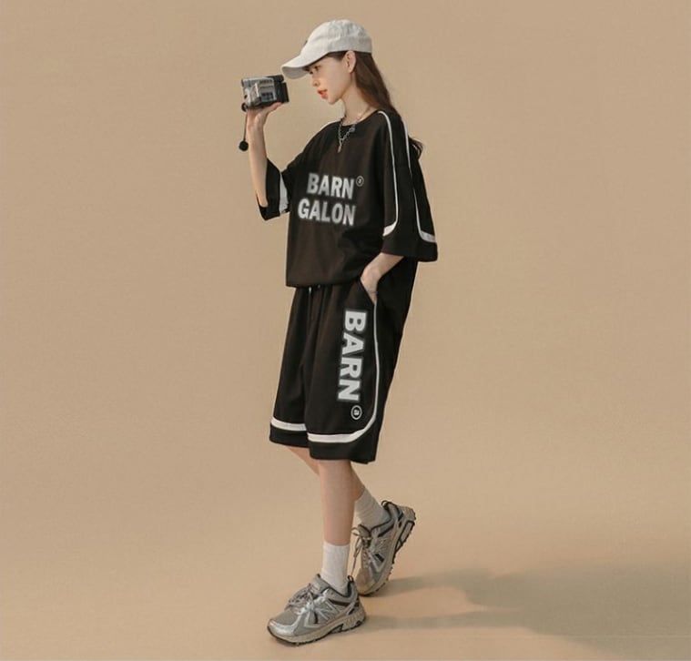 大好評 カジュアル ファッション ルーズ半袖Tシャツⅹパンツセット<ins-6539>