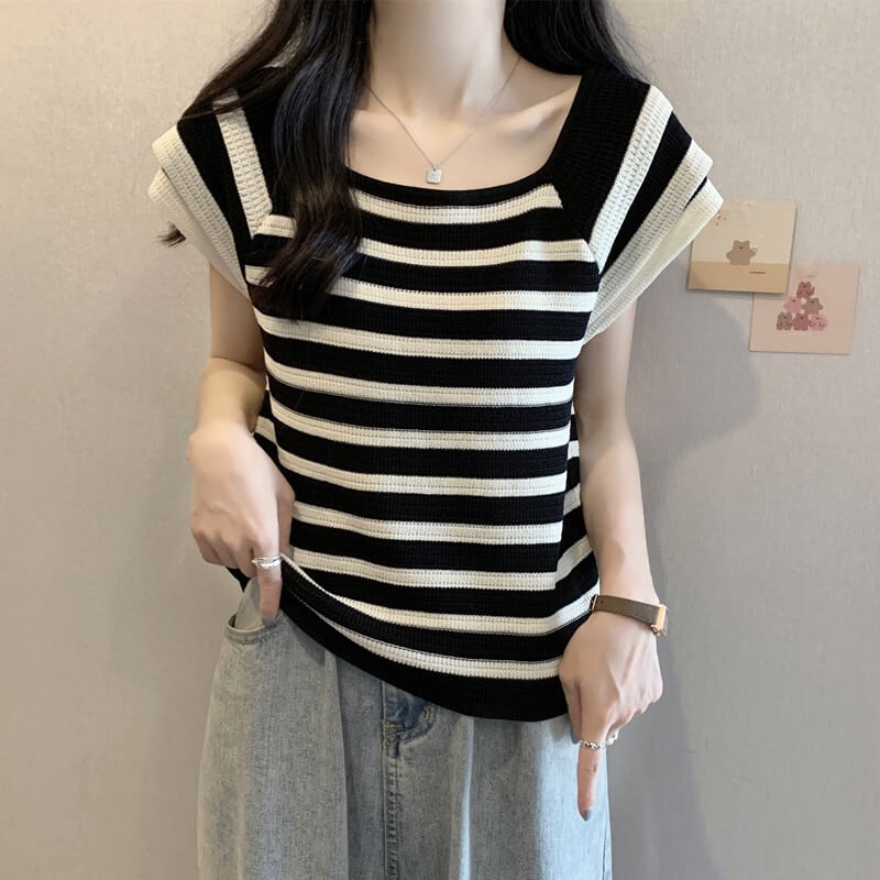 今季マストバイ カジュアル ファッション エレガント ストライプ柄 Tシャツ<ins-8339>