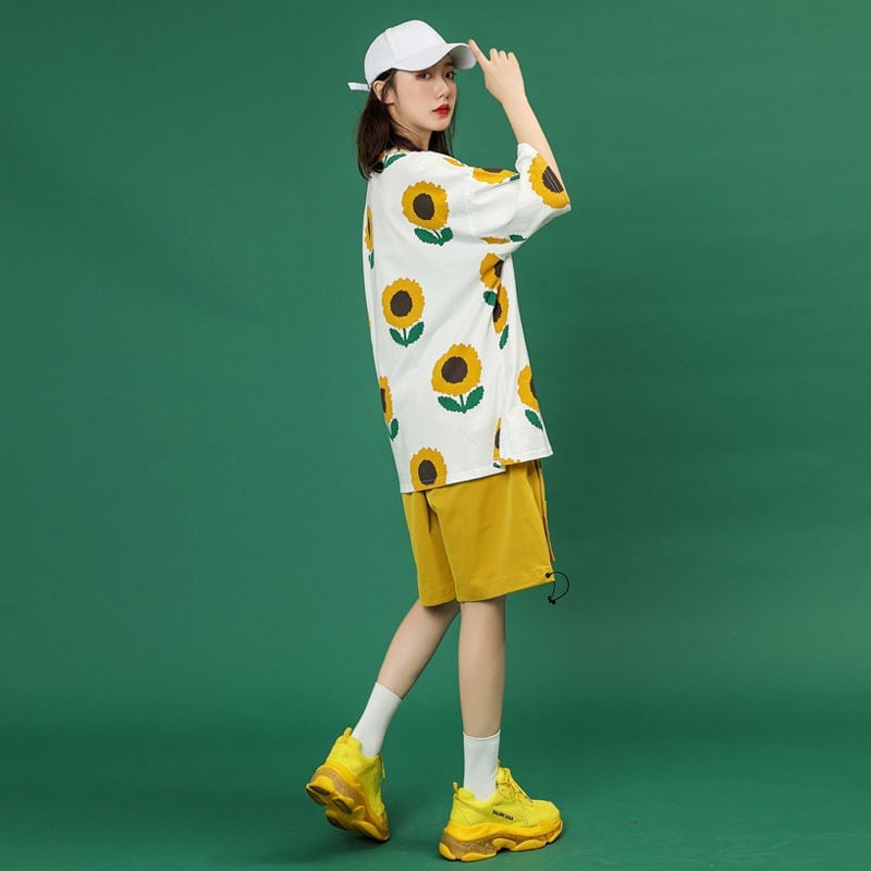 新商品 簡潔 カジュアル 花柄 半袖Tシャツⅹパンツセット<ins-8071>