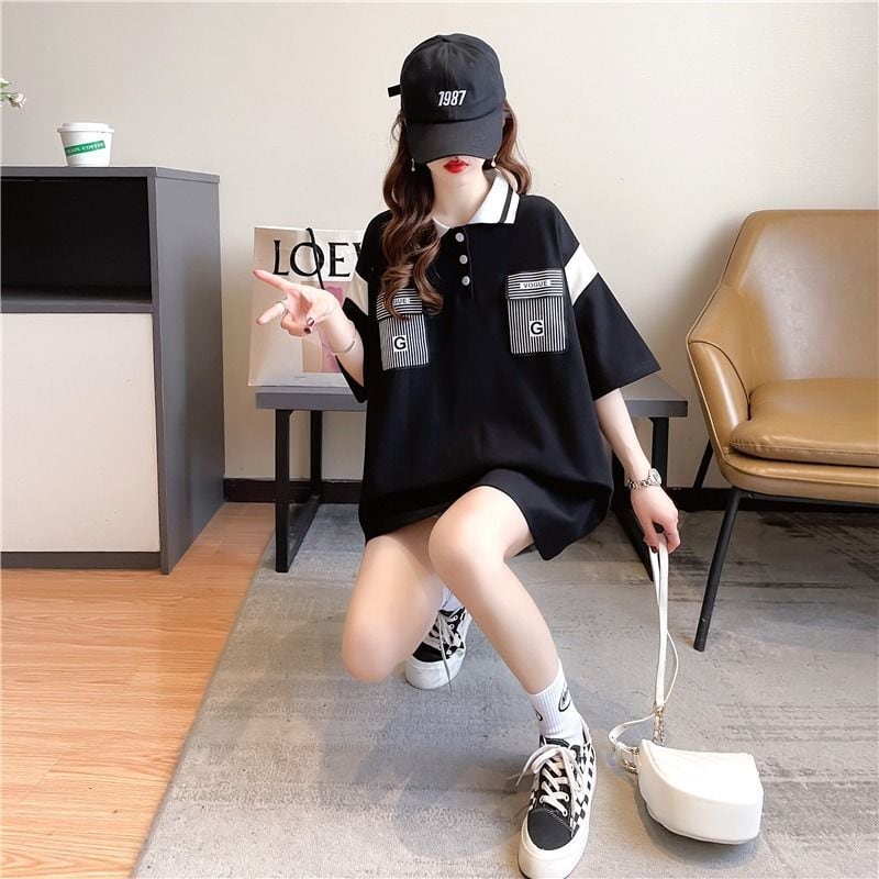 絶対流行 カジュアル 2色選択可 切り替え 半袖 Tシャツ カットソー<ins-8292>