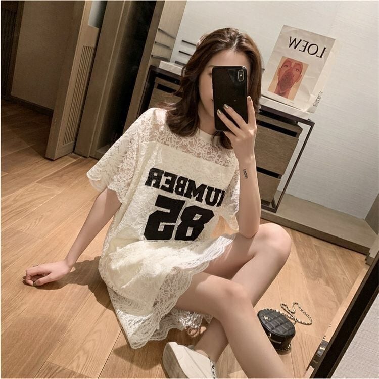 【半額!期間限定!!】大活躍 ファッション アバンギャルド レース 切り替え 半袖ワンピース<ins-8526>