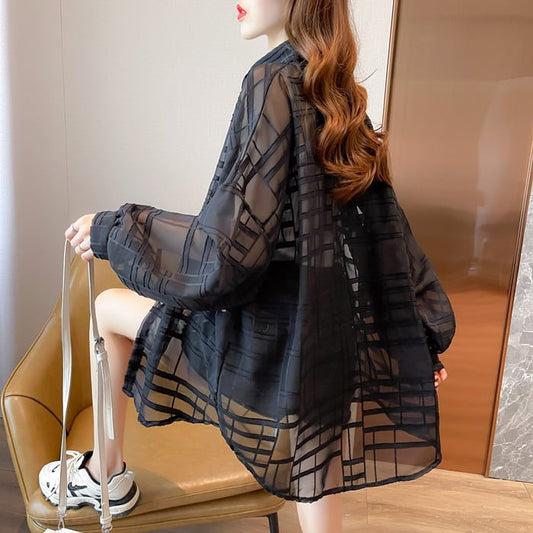 絶対欲しい カジュアル 透け感 日焼け対策 シャツ <ins-8478>