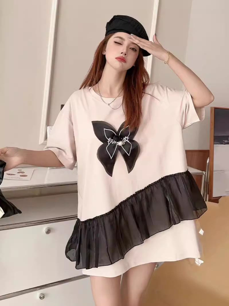 絶対欲しい キュート 切り替え プリントゆったり 半袖Tシャツ 全5色<ins-8271>