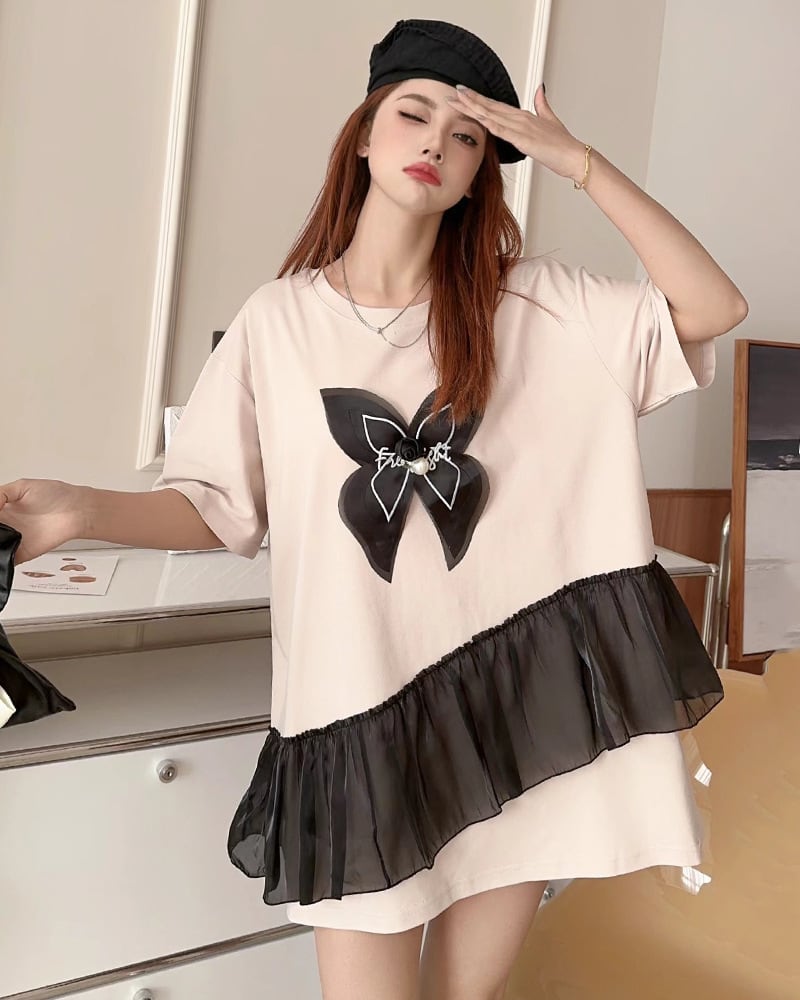 絶対欲しい キュート 切り替え プリントゆったり 半袖Tシャツ 全5色<ins-8271>