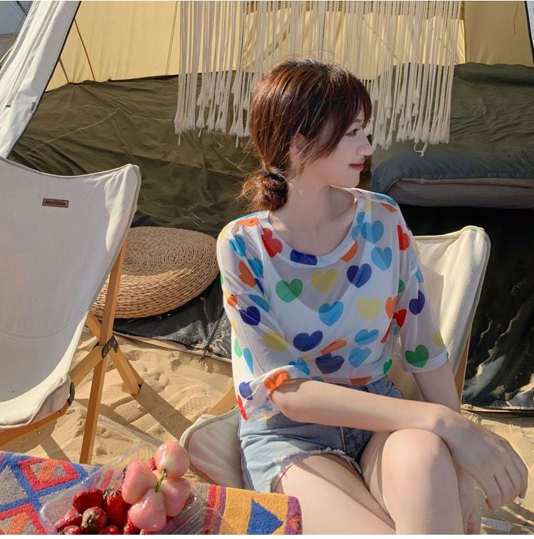 話題沸騰中 キュート カラーマッチング 2色 半袖Tシャツ<ins-8155>