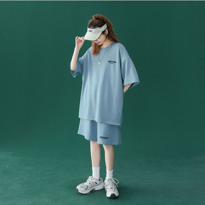 【半額セール】早い者勝ち 男女兼用 半袖Tシャツⅹパンツセット全4色<ins-6549>