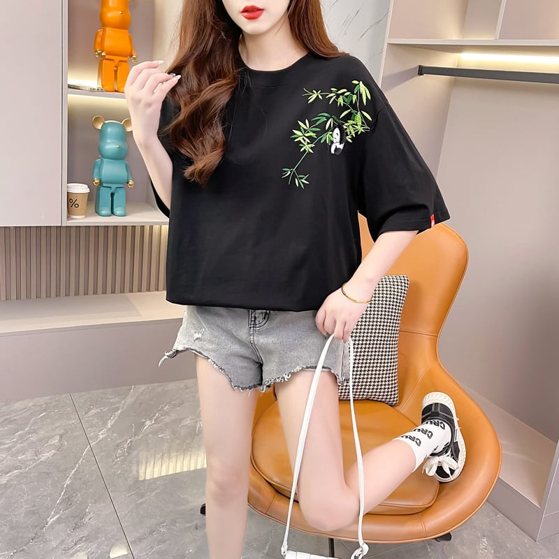 新商品 上質 カジュアル 刺繍 半袖Tシャツ カットソー<ins-8219>