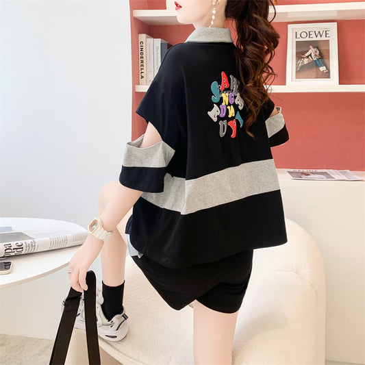 おすすめ カジュアル  切り替え 半袖Tシャツⅹパンツセット全2色 <ins-8281>