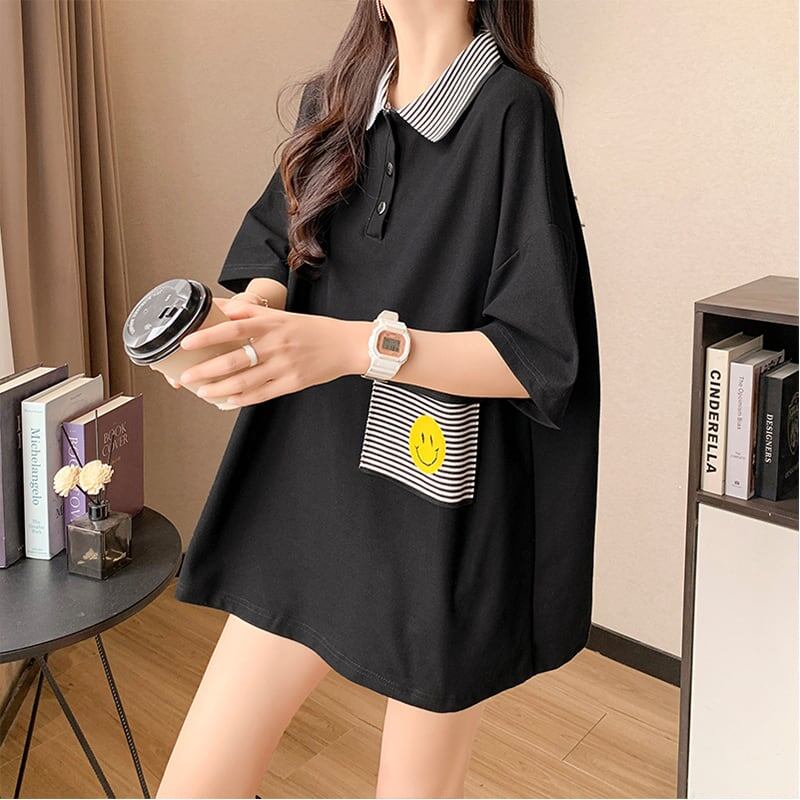 カジュアル お洒落 3色選択可 ストライプ Tシャツ カットソー<ins-3068>