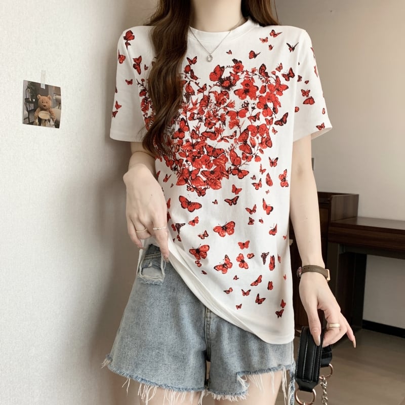 オシャレ度満点 着心地抜群 プリント半袖 Tシャツ<ins-8211>