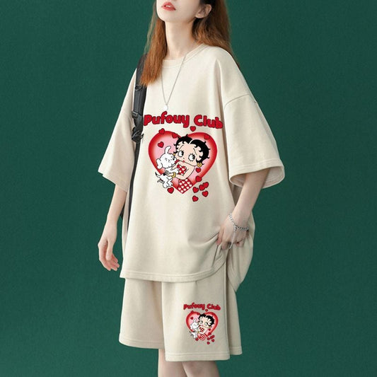 【半額!期間限定!!】早い者勝ち大人可愛い 半袖Tシャツⅹパンツセット全4色 <ins-6579>