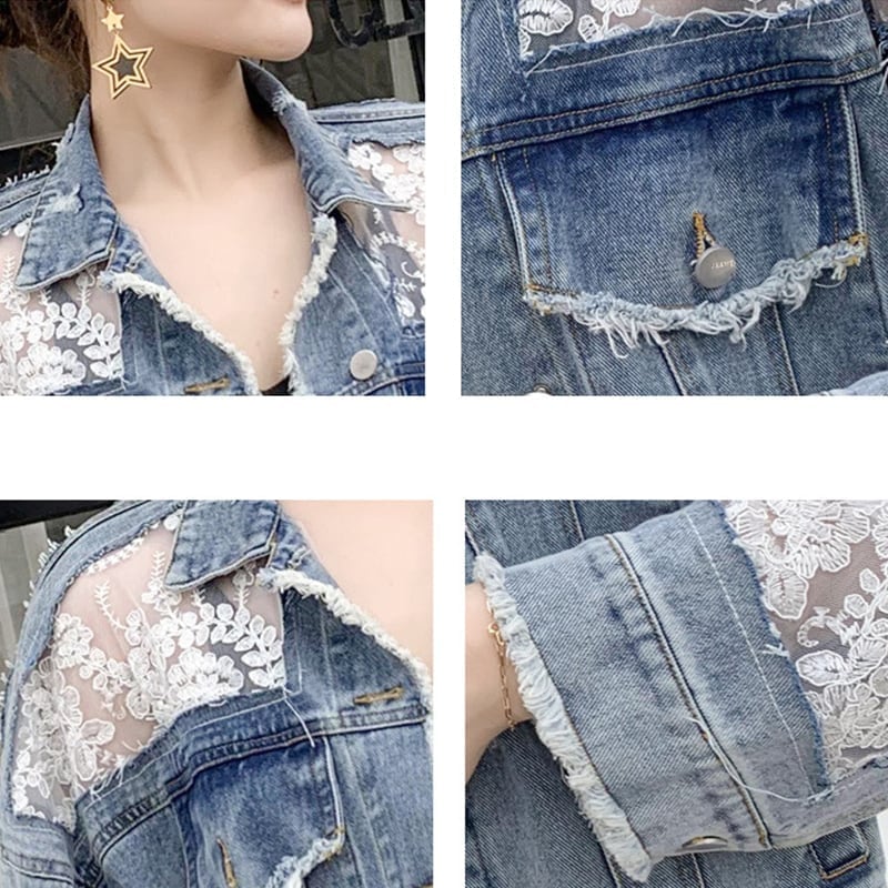 オシャレ度満点 透け感 チュール 刺繍 切り替え ジャケット ブルゾン<ins-2903>