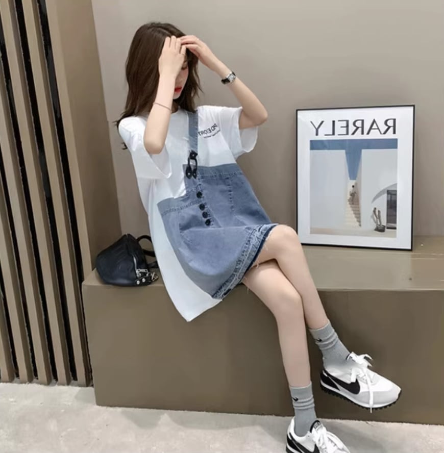 個性的なデザイン 一目惚れ 2色選択可 レイヤード風 Tシャツ カットソー<ins-8286>