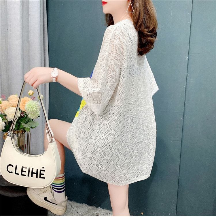 売り切れ必至 キュート ゆったり 透かし彫り半袖Tシャツ<ins-8134>