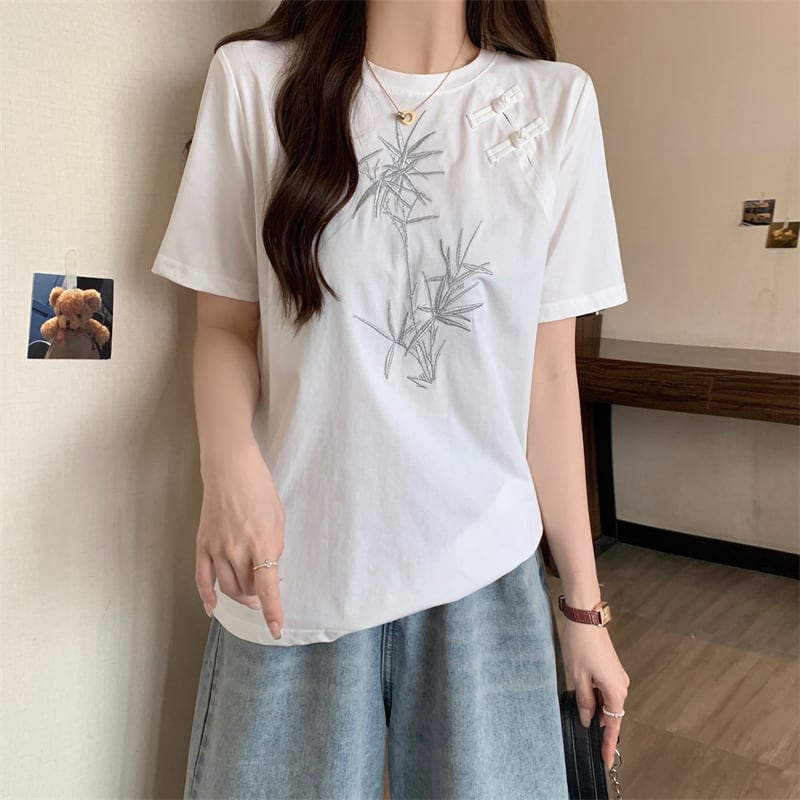 おすすめ カジュアル 海外トレンド モーダル 刺繍  半袖Tシャツ<ins-8476>