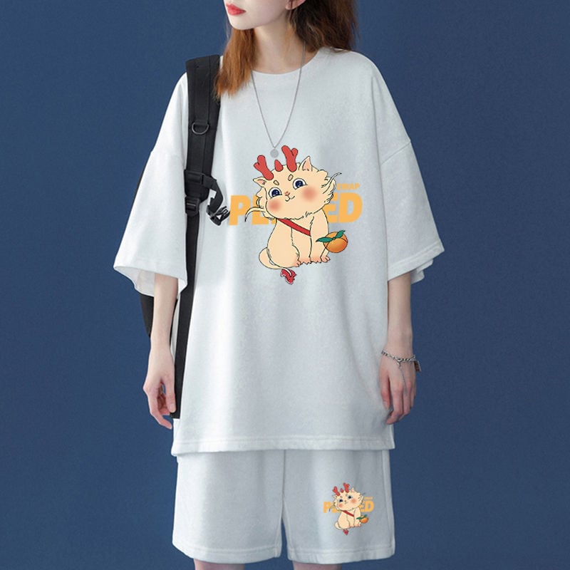 【半額セール】早い者勝ち 男女兼用 半袖Tシャツⅹパンツセット全4色<ins-6548>