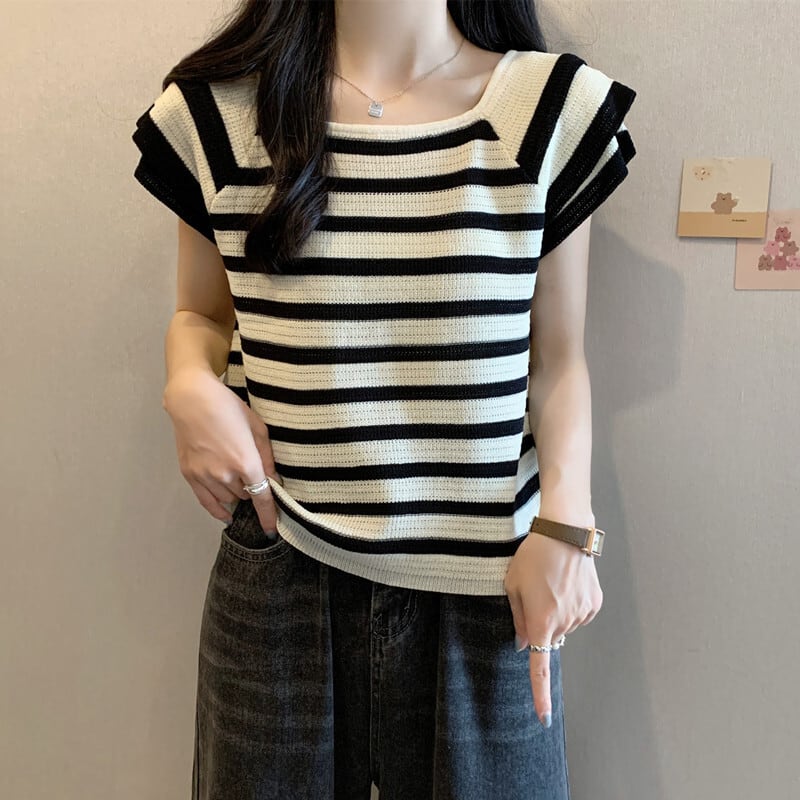 今季マストバイ カジュアル ファッション エレガント ストライプ柄 Tシャツ<ins-8339>