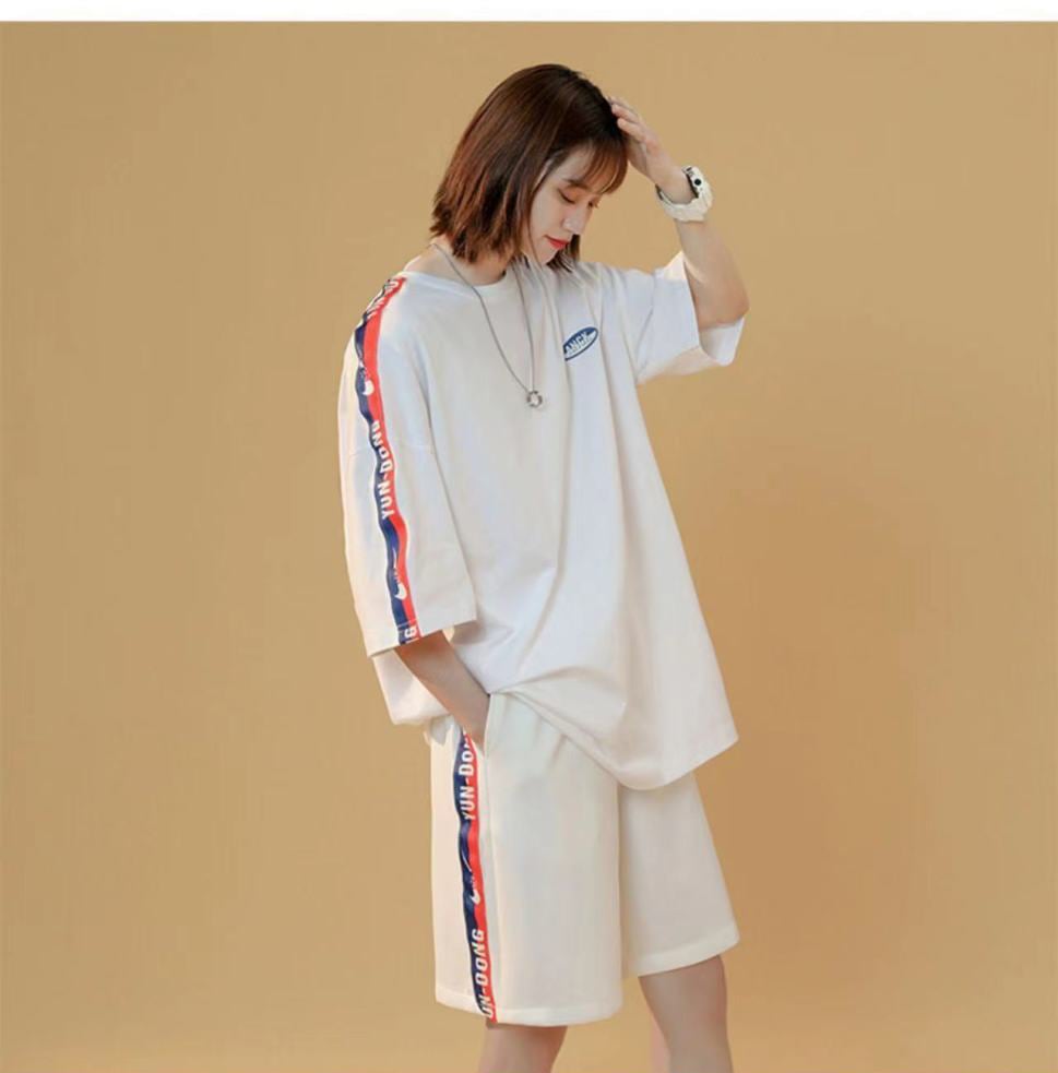 今季マストバイ カジュアル ルーズ 半袖Tシャツⅹパンツセット全2色<ins-8197>