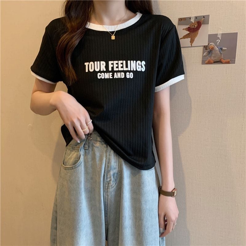 ゆったり感アップ ファッション アルファベット Tシャツ カットソー<ins-3077>