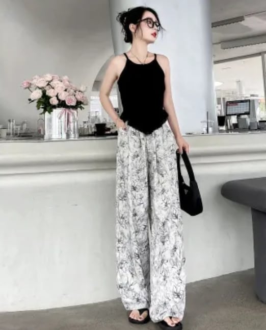 新商品 着回し力抜群 絶対欲しい アバンギャルド 花柄 パンツ <ins-8214>