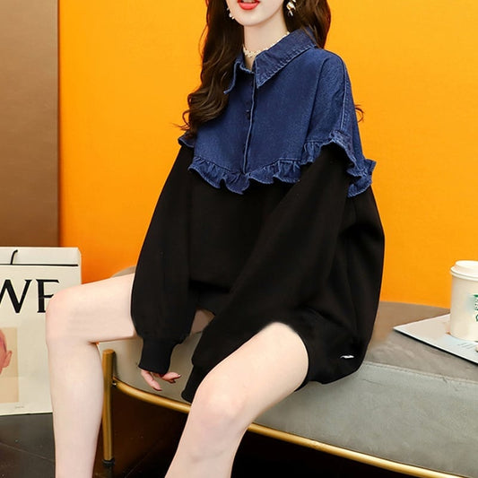 デザイン感 デイリー 長袖 切り替え スウェット パーカー トップス<ins-2267>