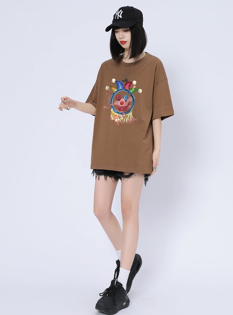 話題沸騰中 カジュアル ゆったり プリント 6色 半袖Tシャツ<ins-8164>