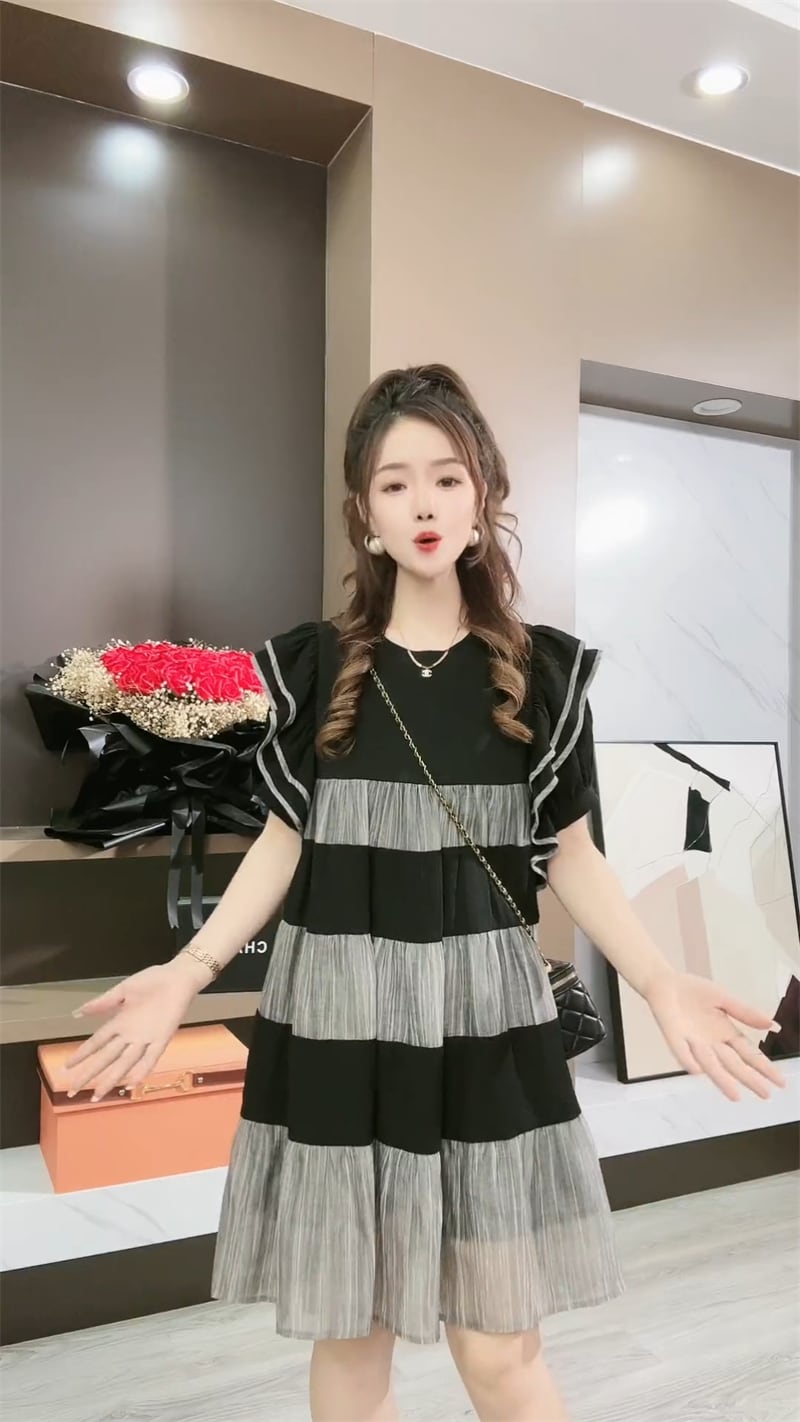 美人度アップ 新作 スウィート 切り替え 半袖 ワンピース<ins-8141>