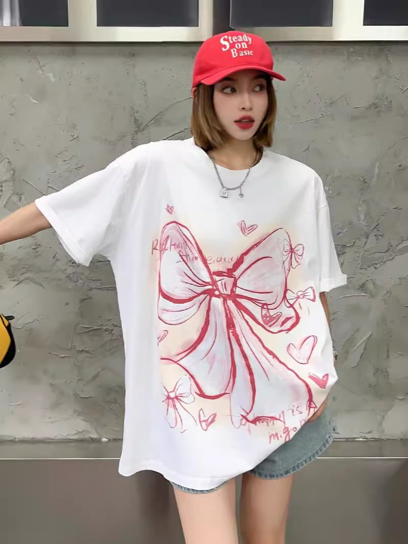 個性的なデザイン ラウンドネック プリント 半袖 Tシャツ カットソー<ins-8273>