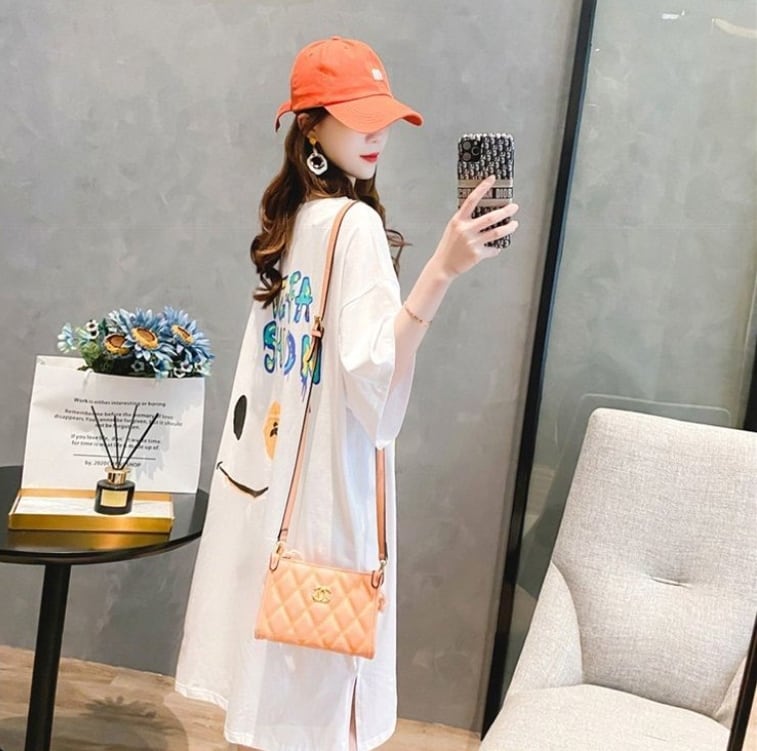 好感度UP カジュアル ゆったりロング丈 切り替え 三色 半袖Tシャツ<ins-8166>