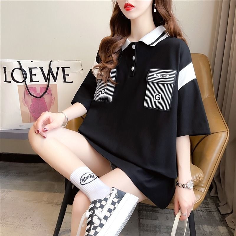 絶対流行 カジュアル 2色選択可 切り替え 半袖 Tシャツ カットソー<ins-8292>