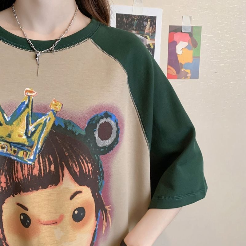 話題沸騰中 お勧めカラーマッチング ビッグロゴ ゆったり 半袖Tシャツ<ins-8350>