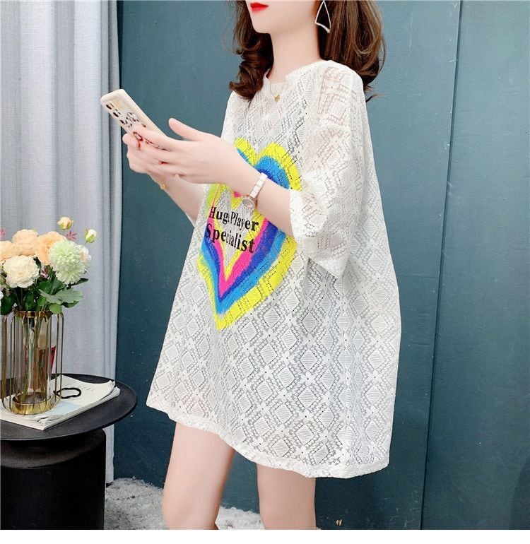 売り切れ必至 キュート ゆったり 透かし彫り半袖Tシャツ<ins-8134>