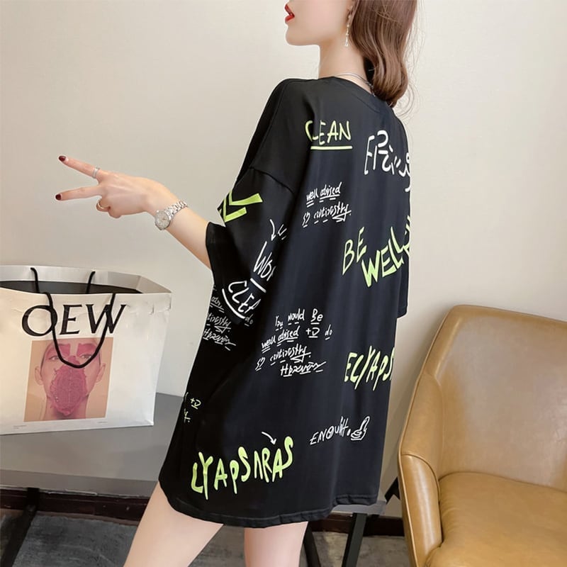 【半額!期間限定!!】カジュアル 好感度満載 切り替え プリント Tシャツ カットソー<ins-3543>