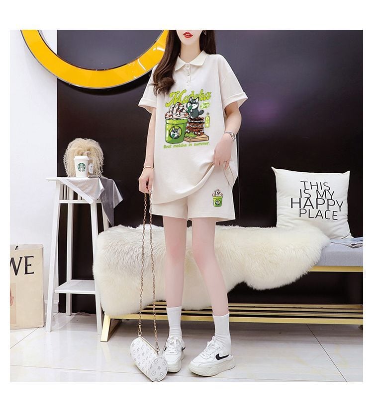 超人気 カジュアル プリント 半袖Tシャツⅹパンツセット全3色 <ins-8528>