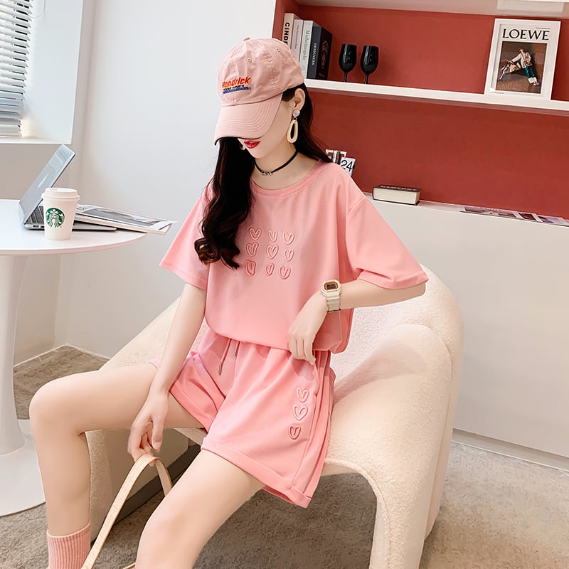 売り切れ必至 上質 カジュアル ルーズ 半袖Tシャツⅹパンツセット全3色 <ins-8234>