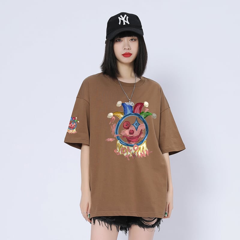 話題沸騰中 カジュアル ゆったり プリント 6色 半袖Tシャツ<ins-8164>