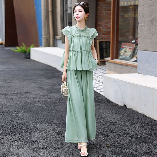 新作 上品 カジュアル シンプル エレガント 半袖シャツ+パンツ <ins-8189>