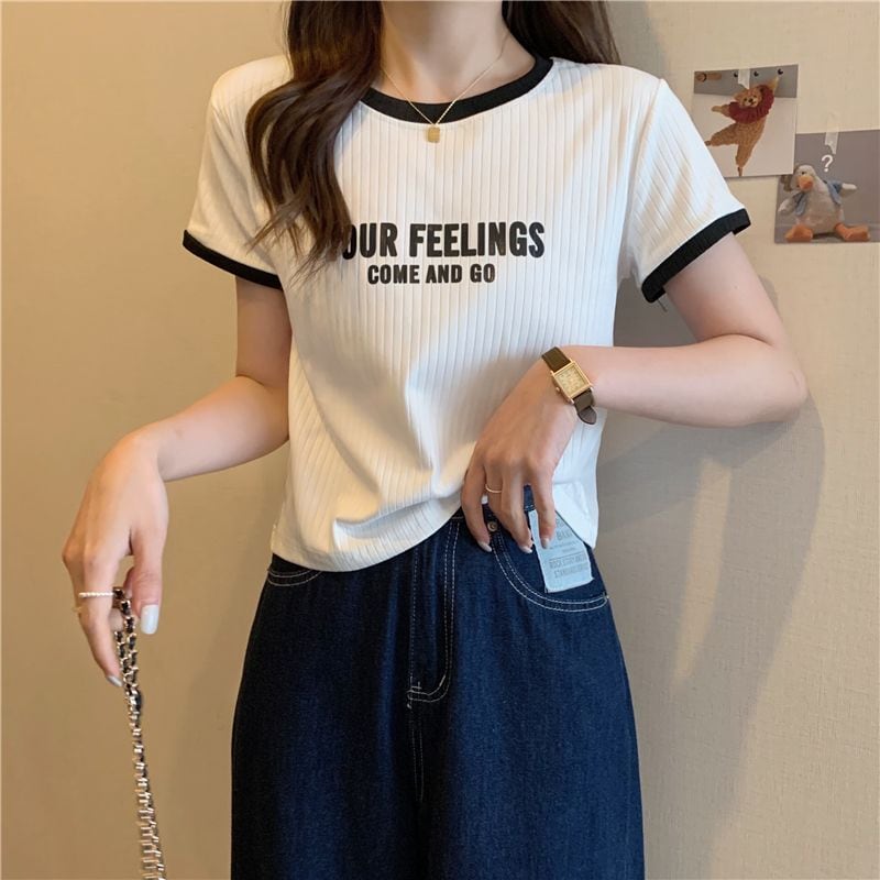 ゆったり感アップ ファッション アルファベット Tシャツ カットソー<ins-3077>