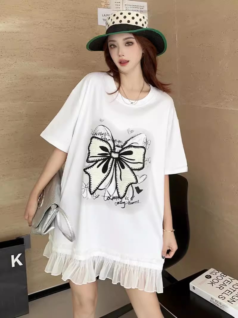 今季マストバイ 切り替え プリントゆったり 半袖Tシャツ 全4色<ins-8256>