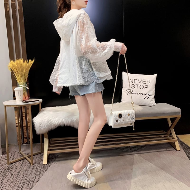 透け感 UVカット UV対策 長袖レース刺繍シャツ <ins-1716>