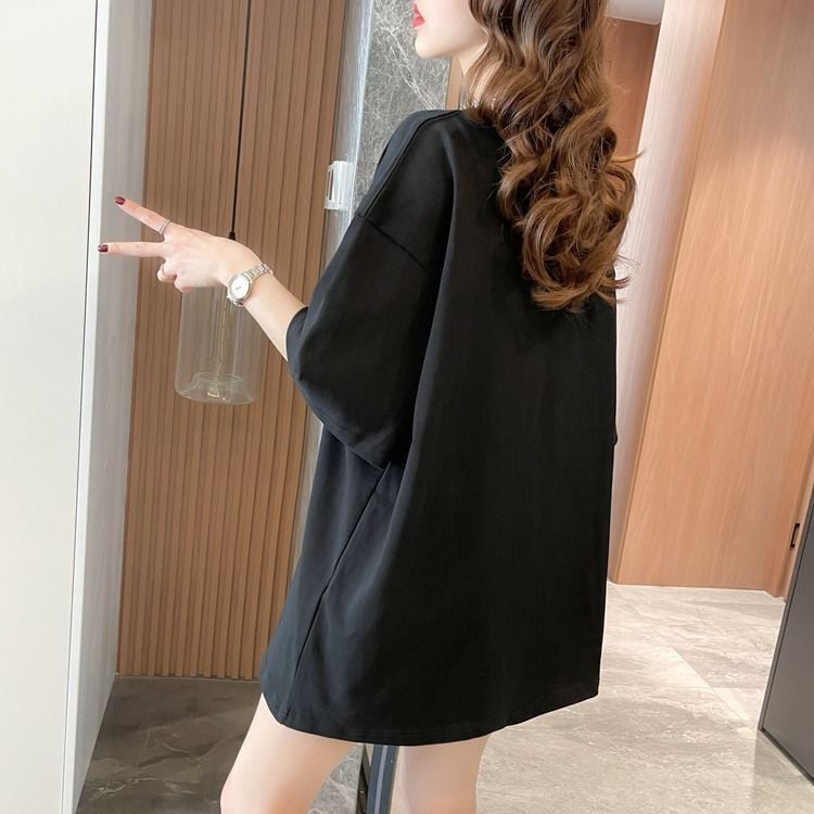 今季マストバイキュート プリント  ゆったり 2色 半袖Tシャツ<ins-8489>