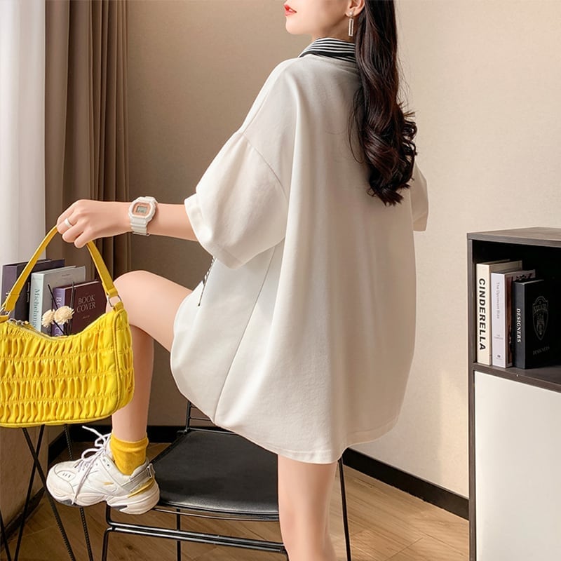 カジュアル お洒落 3色選択可 ストライプ Tシャツ カットソー<ins-3068>