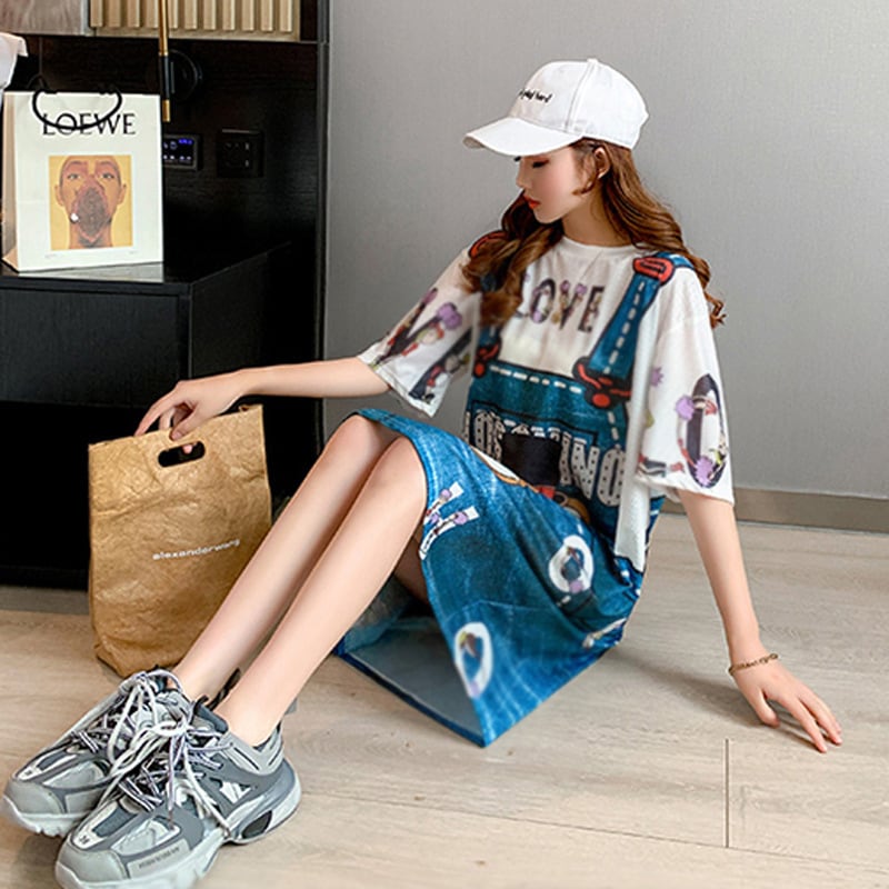 旅行Tシャツ レディース 夏 膝丈 プリント 大きいサイズ ゆったりさらっと涼しい <ins-656>