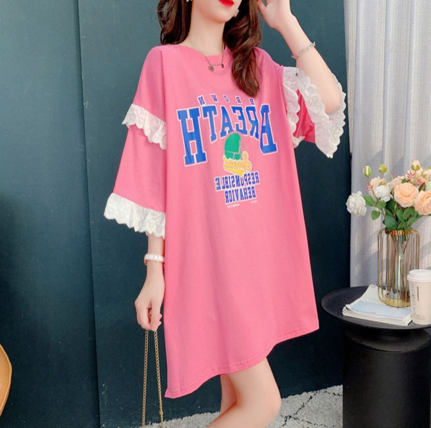 話題沸騰中 プリント ビッグロゴ ゆったり 半袖Tシャツ 全3色<ins-8252>