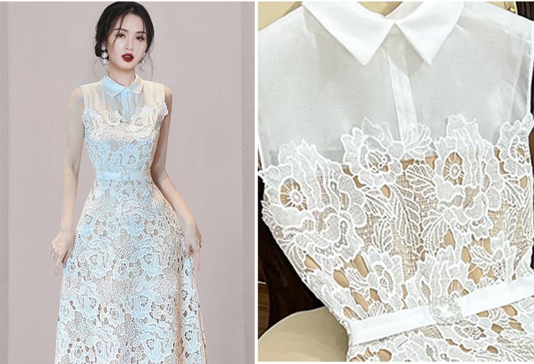 絶対欲しい 美人度アップ エレガント 上品 レース 透かし彫り ワンピースins-8245>